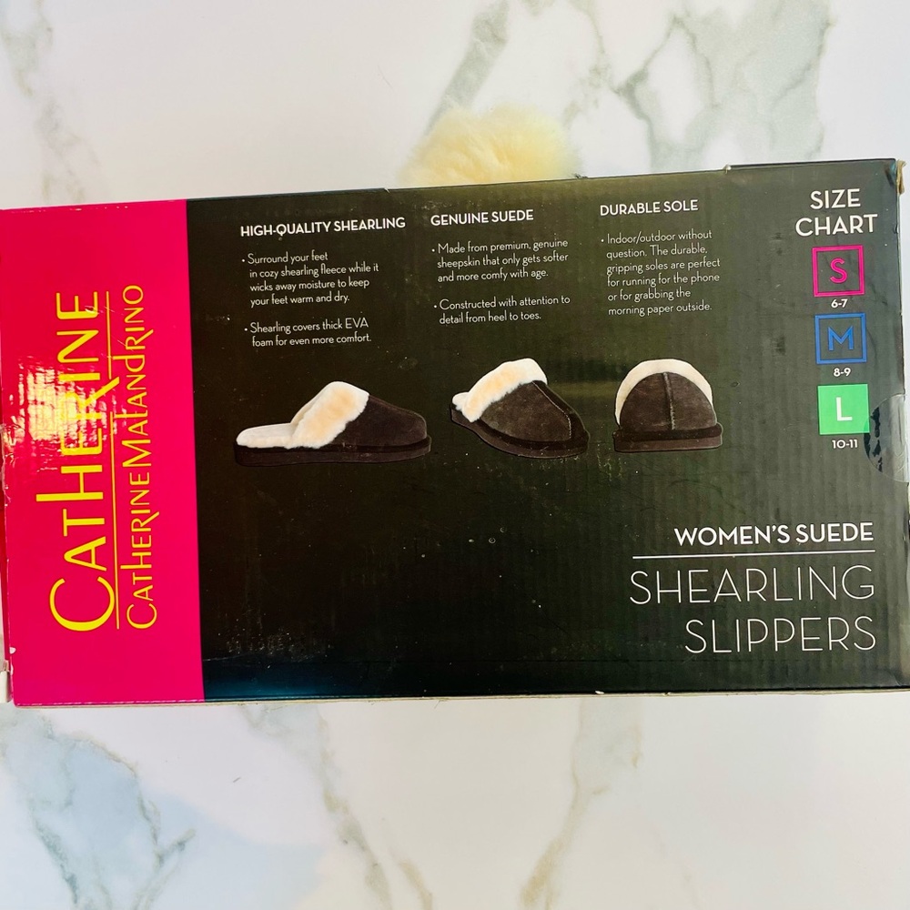 Catherine Malandrino Shearling Lined Genuine Suede Slippers Sz 9-11 Large NWB - Picture 3 of 12